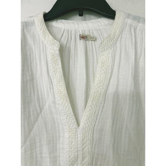 Faherty Lucia White Organic Cotton Embroidered Short Sleeve V Neck Top New XS - Picture 6 of 12